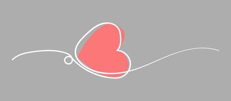Heart continuous one line drawing, Black line and pink heart minimalist illustration of love concept made of one line style. Single heart isolated on white background. vector
