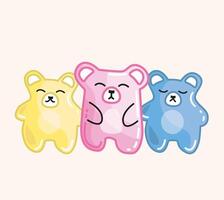 three teddy bears are standing together in a row vector
