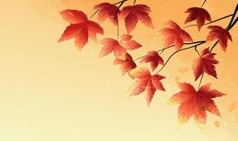 Horizontal illustrations of hand-painted fall leaves in watercolor on a golden background vector