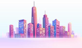 A horizontal illustration of a cityscape with a pink building in the background vector