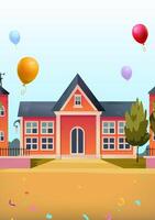 Back to school season there are many welcome balloons floating in front of the school vector