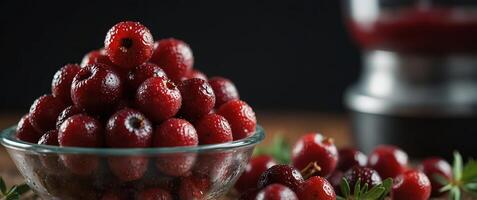 Plump and juicy cranberries are effortlessly chopped by the electric food chopper transforming into a festive and flavorful sauce. photo