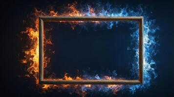 A square frame of blue and white flames representing a cooler yet powerful energy. photo