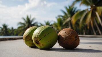 coconuts tropical ripe raw of image space copy a showcasing design minimalistic A. photo