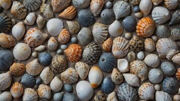 space copy and lay flat shells with theme Summer background gray on shells Sea. photo