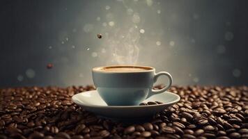 image space copy captivating a creating cup empty an beside arranged beans Coffee. photo