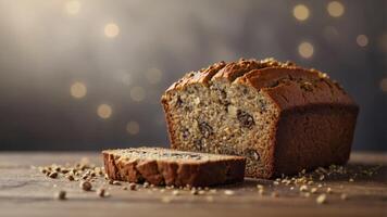 A slice of moist and flavorful banana bread made with buckwheat for a healthier treat. photo