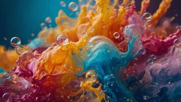Abstract colorful liquid background with bubbles. photo