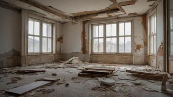 renovating or restoring while flatten background wall off peeling plaster Old. photo