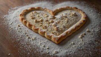 concept preparation baking surface, floured a on dough Heart-shaped. photo