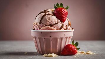 strawberry vanilla chocolate ice cream Selective focus. photo