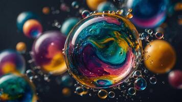 concept motion fluid Artistic view close-up bubbles, with water in ink abstract Colorful. photo