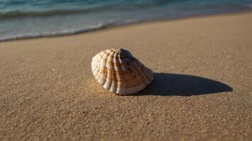 concept natural minimalistic shadow, a casting background beige a on Seashell. photo