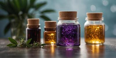 A jar filled with a natural blend of essential oils ready to be added to a refreshing ice bath. photo