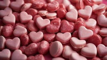 A vibrant valentine's day background filled with an array of heart-shaped pink candies, evoking feelings of love and sweetness in this delightful confectionery display. photo