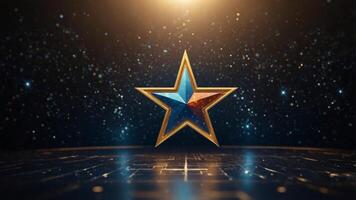 sleek a in feedback trusted symbolizing space, virtual a in stars with glowing badge assurance quality digital. photo