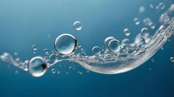 Close up foam bubble on blue background Soap sud. photo