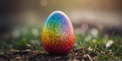 An artistic easter egg in the shape of a rabbit, filled with sweet nostalgia and playful whimsy. photo