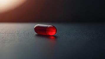 Close Up of a Red Pill on a Blurry Background. photo