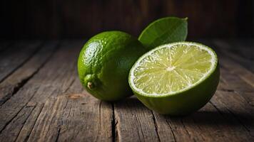 Lime placed on a rustic wooden table in a detox diet concept with copy space image. photo