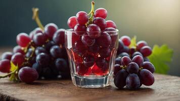 closeup of a dessert cup with fresh red grapes in it. photo