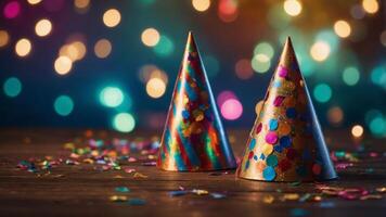 Festive Celebration Vibes with Party Hats and Confetti. photo