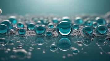 concept cleanliness and hygiene Dental background teal a on around floating bubbles smaller with bubble a in encased Tooth. photo