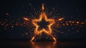 A dynamic fire frame in the shape of a star with sparks and flames. photo