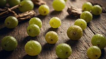 images additional for space with surface wooden a on gooseberries cape of shot Overhead. photo