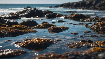 An expansive rocky coastline with small tide pools filled with freezing ocean water ideal for a chilly soak. photo