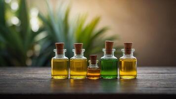 A colorful lineup of cooking oils including moriche palm avocado and sesame oils each offering unique flavors and benefits sourced from different tropical nuts and seeds. photo