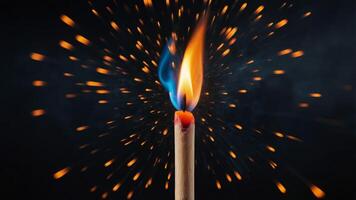 concept art abstract background, black on flames swirling colorful igniting Matchstick. photo