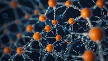 focus,defocus soft network or bonds chemical representing background, bokeh orange and blue with connections molecular of image wide Abstract banner. photo