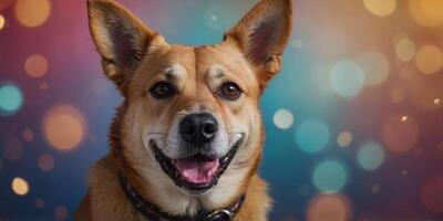 Funny dog muzzle on a colored background. photo