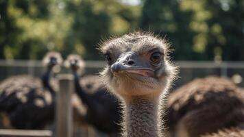 Ostrich in the corral at the zoo in a close up shot. photo