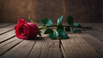 composition lay flat a in space copy providing desk wooden a on roses red fresh of image view Top. photo