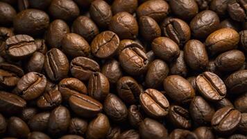 Close up macro image of roasted coffee beans with copy space. photo