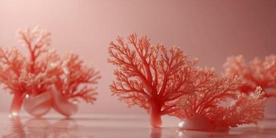 Abstract coral red color with pastel pink background, fluid creative concept composition with minimal natural elegance copy space. photo