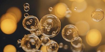 A close up of a yellow background with bubbles and triangles. photo