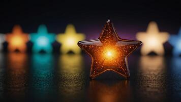 glowing star ratings aligning over a product, reflecting customer satisfaction in a minimalist. photo