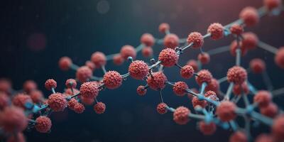banner Abstract image of molecular structure in blue and pink hues with bokeh effect, soft focus,defocus copy space, mock-up. photo