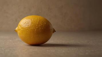 Half of a lemon on a beige background, minimalistic design concept. photo