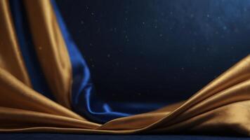 A luxurious background featuring gold and royal blue satin with copy space image. photo