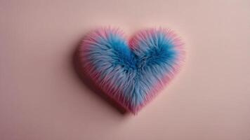 Heart with blue and pink fur on a light pink background. photo
