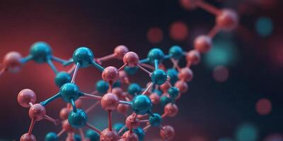 banner Abstract image of molecular structure in blue and pink hues with bokeh effect, soft focus,defocus copy space, mock-up. photo