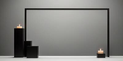 minimal blank black background Dark squares abstract background Abstract black square shape background, light and shadow black dark shelf on background for present product. photo