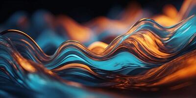 Abstract liquid waves with neon lights, futuristic background Modern digital art concept. photo