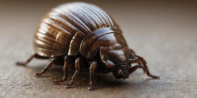 A pill bug, also known as a roly-poly, is a small, oval, convex crustacean. photo