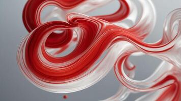 Abstract fluid candy art with red and white curving lines. photo