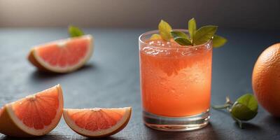 Freshly squeezed grapefruit juice in a glass. photo